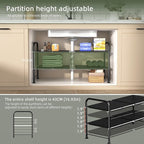 NETEL Under Sink Organizers and Storage,2 Tier Shelf Under Bathroom Sink,Cabinet Organizer with 8 Removable Carbon Steel Panels，Partition Height Adjustable,(27.36-36.02)" W x 12.28" D x 16.93" H