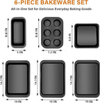 6-Piece Carbon Steel Bakeware Set, Nonstick Baking Pans with Cookie Sheet, Deep Roaster, Square Pan, Loaf Pan, Muffin Pan for Cooking,Baking Pans Set (black)