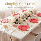 NOCCUR 175PCS Red Plastic Plates with Gold Disposable Silverware - Include 50 Red Gold Plastic Plates,25 Knives,25 Forks,25 Spoons,25 Cups and 25 Napkins - Ideal for Party/Mother's Day