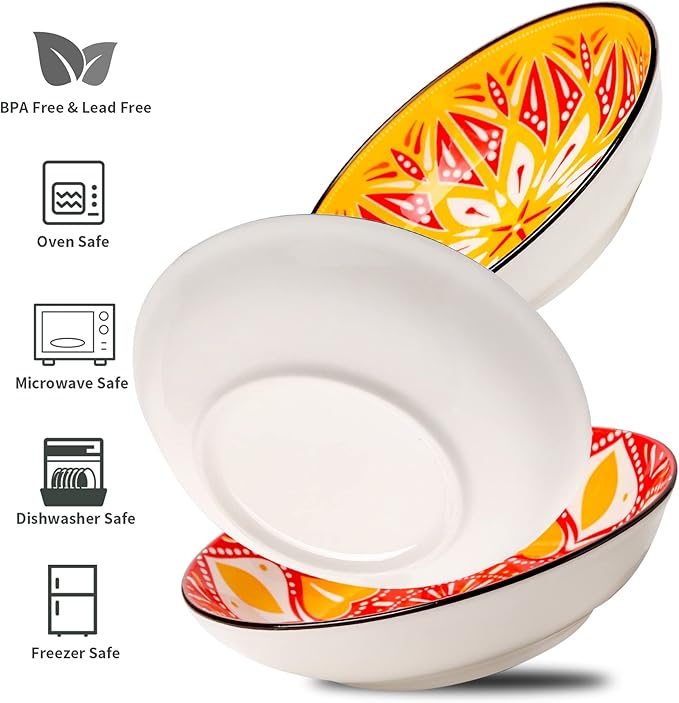 Boho 5 Ceramic Cat Bowls with Silicone Mat, 5.5 inch Wide Shallow Cat Food Bowl for Whisker Relief