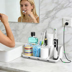 PARKMANI Bathroom Counter Organizers and Storage, Toothbrush Holders for Bathrooms with 3 PCS Qtip Holder, Kids Electric Toothbrush and Toothpaste Holder for Bathroom Vanity Sink Organizer (White)