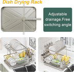 LIYI Dish Drying Rack,Large Dish Rack for Kitchen Counter,2-Tier Dish Racks with draining Tray,Detachable Capacity Dish Drainer Organizer,Grey