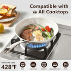 8" Tri-Ply Stainless Steel Frying Pan, Nonstick Ceramic Pan, Skillet with Stay-Cool Handle, Non Toxic, PFAS PFOA PTFE Free, Dishwasher & Oven Safe, Induction, Compatible with All Cooktops