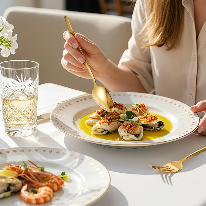 30-Piece Silverware set for 6, Premium 18/10 Stainless Steel Flatware Cutlery Set, Luxury Eating Utensils Set Include Spoons Forks & Knives, Mirror Polished, Dishwasher Safe (Gold)