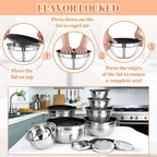 Mixing Bowls with Lids Set - 7 Nesting Mixing Bowls, 3 Graters, 11 Baking Tools, Airtight Lids, Stainless Steel Mixing Bowls for Mixing & Baking, Size 0.7/1.1/1.5/2.1/3.5/4/4.5 QT, Black