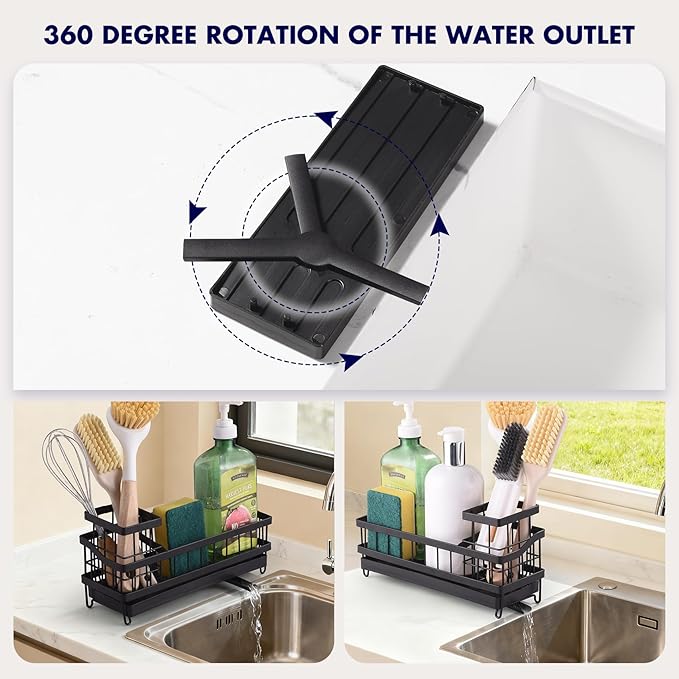 Sponge Holder for Kitchen Sink, Sink Caddy Organizer with High Brush Holder, Kitchen Countertop Organizers and Storage Essentials, Kitchen Decor, Rustproof 304 Stainless Steel