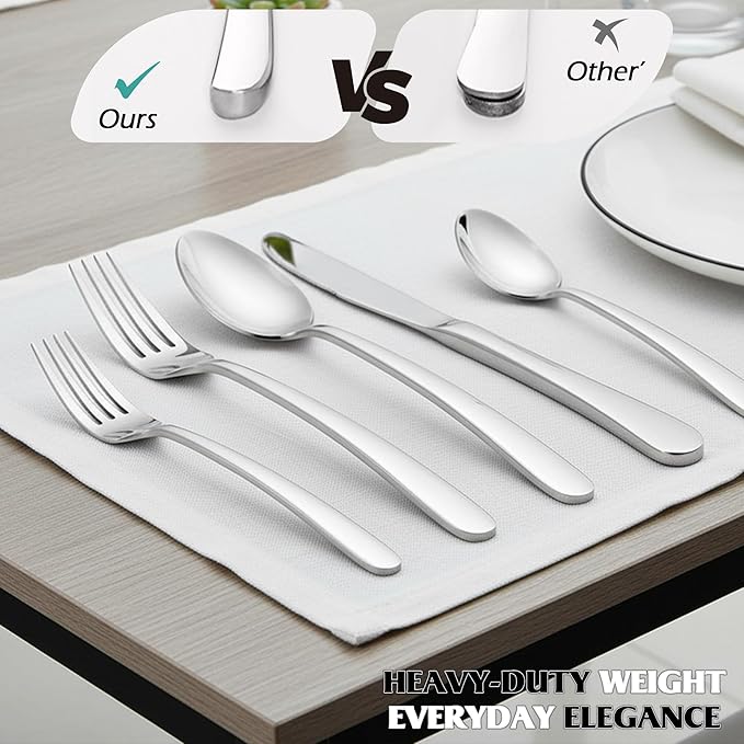 E-far Silverware Set for 8, 40-Piece Heavy Duty Stainless Steel Flatware Cutlery Set - Mirror Polished & Dishwasher Safe, Metal Eating Utensils Includes Spoons and Forks Knives for Home Kitchen