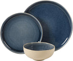 Gibson Elite Manila Bay 12-Piece Stoneware Dinnerware Set, Service for 4, Reactive Glaze Modern Artisan Plates, Bowls & Mugs, Blue, Round Design