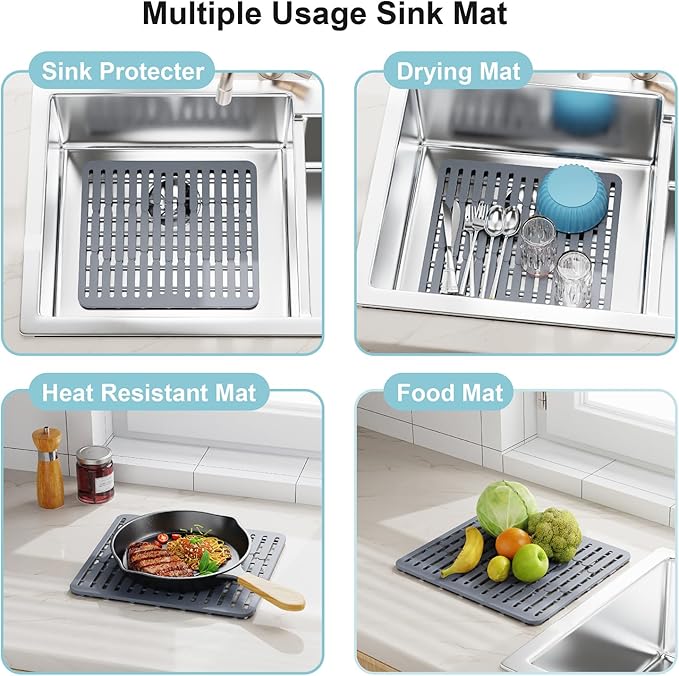 iSPECLE Expandable Dish Drying Rack with Silicone Sink Protector for Kitchen Sink - Heavy Duty Adjustable Over The Sink Dish Drainer, Rust Resistant, Fit for Modern Single & Double Sinks, Black