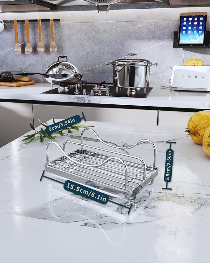 Consumest Sponge Holder for Kitchen Sink - Movable Sink Caddy for Countertop Organizer, 304 Stainless Steel Sponge Holder with Detachable Drip Tray for Kitchen Accessories-Silver