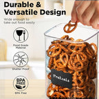 Shazo Airtight Food Storage Containers with Lids - 6 PC BPA Free Clear Plastic Cereal Containers with Easy Lock Lids for Kitchen and Pantry Organization for Snacks and Pasta - 1.2 L