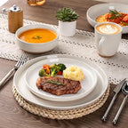 GBHOME 24-Piece Ceramic Dinnerware Set for 6, Handpainted Plates, Pasta Bowls & Bowls Set with Rustic Terracotta Underside, Scratch-Resistant, Dishwasher & Microwave Safe,Speckled Glaze Beige