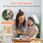 Non-Toxic Wooden Kitchen Utensils Set, 15.4" Long Handle Wood Spatula for Cooking, Egg Flipper Fish Turner Spatula for Non Stick Frying Pan, with Chopsticks, Soup Ladle, Pasta Spoon, Holder, Rest