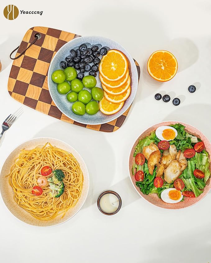 Yeacccng Pasta Bowls Set of 6, 8.7 Inch 39 Oz Colorful Reactive Glaze Ceramic Bowls, Modern Farmhouse Style, Lead-Free Cadmium-Free, Dishwasher Microwave Oven Safe, Scratch-Resistan (Blue)