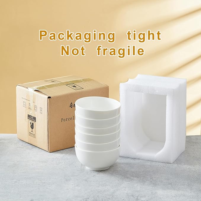 AntoKueh 5 Inch Ceramic Cereal Bowls, 16 Ounces Small Bowls Set of 6,Off-White Dipping Bowls for Kitchen,Dessert, Fruits, Snack,Microwave and Dishwasher Safe