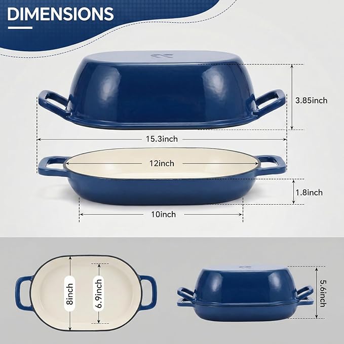Enameled Cast Iron Oval Dutch Oven for Bread Baking，12"x8" Bread Pot with Lid，Ideal for Sourdough, Artisan Loaves & Family Meals，5 Qt