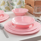 LEHAHA Pink Dishes Melamine Dinnerware Sets, 12 Piece Kitchen Plates and Bowls Dinnerware Sets, Lightweight, BPA free Melamine Dishes for Girls, Valentine's Day, Mother's Day.
