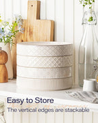 getstar 7.5" Ceramic Pasta Bowls Set of 4, Deep Stoneware Salad Plates Pasta Plates Shallow Bowls for Serving Soup Dinner, Microwave & Dishwasher Safe, Textured Stripes & Speckled White