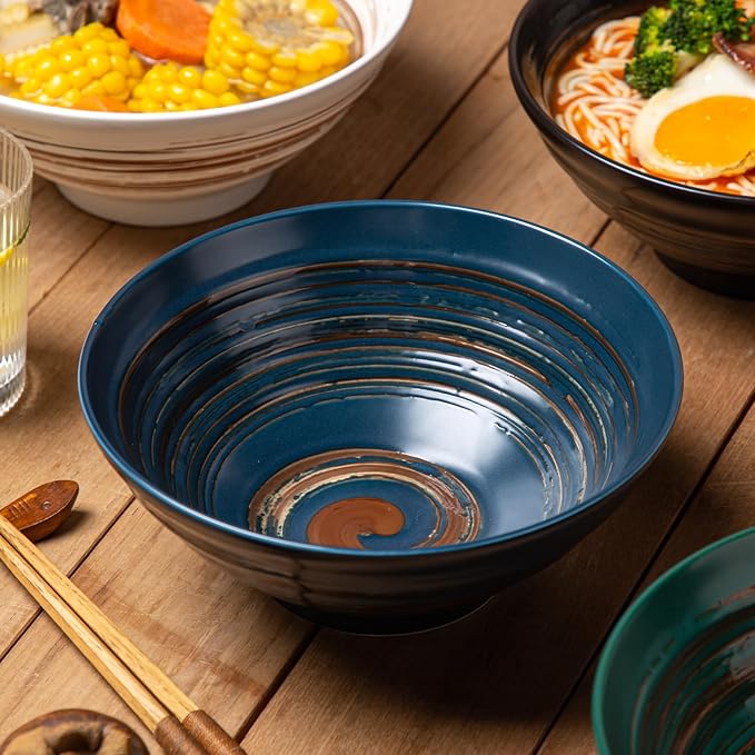 YUN TAO Ceramic Ramen Bowls Set of 4, 35 oz Large Japanese Style Serving Bowls for Salad,Udon, Soba, Pho,Pasta, Asian Soup Noodle,Suitable as Housewarming Gifts