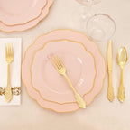 NOCCUR 175PCS Pink Plates with Gold Disposable Silverware - Include 50 Pink Plastic Plates,25 Knives,25 Forks,25 Spoons,25 Cups and 25 Napkins - Ideal for Party/Wedding/Mother's Day