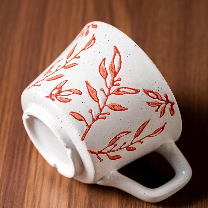 Ceramic Mug 11 oz Unique Luxurious Cup, Mug for Coffee Milk Latte Cappuccino Tea, Office Home Dishwasher Microwave Freezer Safe Stoneware Handmade Minimalis Cup Red