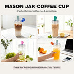 ANOTION Bamboo Mason 24oz Glass Tumbler with Straw Leakproof Lid, Cap Cup Mason Jar 4 Color Caps, Self-Assembly Leak-Proof Lid Straw, Reusable Iced Coffee Cup, Mason Jar Drinking Glass Coffee Gifts