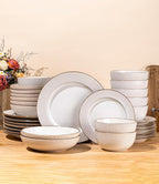 GBHOME Ceramic Dinnerware Sets, 32 pcs Embossed Elegant Stoneware Plates and Bowls Sets, Housewarming Wedding Gift | Dishwasher & Microwave Safe | Dishes Set Service for 8