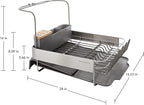KitchenAid Compact to Full Size Expandable, Rust Resistant Satin Coated Dish Rack with Angled Self Draining Drain Board and Removable Flatware Caddy, 24-Inch, Charcoal