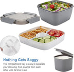 Freshmage Salad Lunch Container To Go, 52-oz Salad Bowls with 3 Compartments, Salad Dressings Container for Salad Toppings, Snacks, Men, Women (Grey)