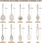 TeamFar Kitchen Cooking Utensils, 10 pcs Silicone Cooking Utensils Set, 446°F Heat Resistant Kitchen Gadgets Tools Set w/Spatula, Turners, Spoons, Soup Ladle, Pasta Server for Nonstick Cookware, Khaki