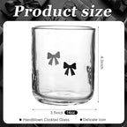 Skylety 2 Pack Bow Icon Juice Glasses, 14 oz Stemless Glass Cups, Coquette Black Bow Juice Cocktail Wine Coffee Drinking Cups for Gift Engagement Wedding Anniversary Valentines Present Party Supplies
