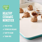 GreenLife 13" x 9" Quarter Sheet Baking Pans, 2 Piece Bakeware Set, PFAS-Free Ceramic Nonstick Rectangular Cookie Trays, Oven Safe to 450°F, Even Heating, Easy Clean Ovenware, Turquoise