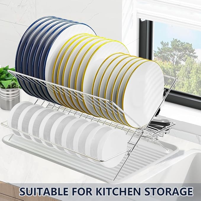 Stainless Steel Dish Drying Rack,Collapsible Dish Racks 2 Tier Foldable Dish Drainers for Large Capacity Wire Expandable