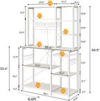 SUPERJARE Large Bakers Rack with Power Outlets, 6-Tier Microwave Stand, Coffee Bar with 12 S-Shaped Hooks, Kitchen Shelf with Wire Basket, 39.4 x 14.6X 66.9 Inches, White