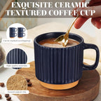 6 Set Ceramic Coffee Mugs with Spoons Set, Textured Ceramic Mugs with Handle, Dishwasher Microwave Safe, Aesthetic Tea Mug for Home Office, Coffee Lover Gift (Dark Blue)