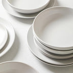 Earth & Clay Mia 12-Piece Stoneware Dinnerware Set, Plates and Bowls Set, Dishwasher and Microwave Safe, Dish Set for 4, White