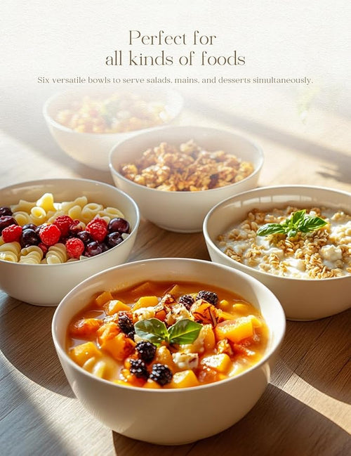 AISBUGUR Ceramic Bowls Set of 6-42OZ Deep Soup Bowls Salad Bowls for Kitchen Microwave & Dishwasher Safe - White Serving Bowls for Cereal, Soup, Pasta, Salad