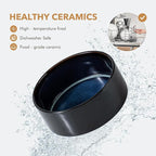 Havniva Ceramic 7.3inch Raised Double Dog Bowls Set with Acacia Wood Stand, Food & Water Bowls for Medium Breed Dogs, Weighted Pet Dishes(41oz, Starry Sky)