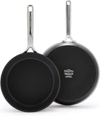 GreenPan 9.5” & 11” Ceramic Nonstick Frying Pan Skillet Set, PFAS-Free, Hard Anodized Cookware, Induction Compatible & All Cooktops, Dishwasher & Oven Safe, GP5 Stay-Flat Surface, Black
