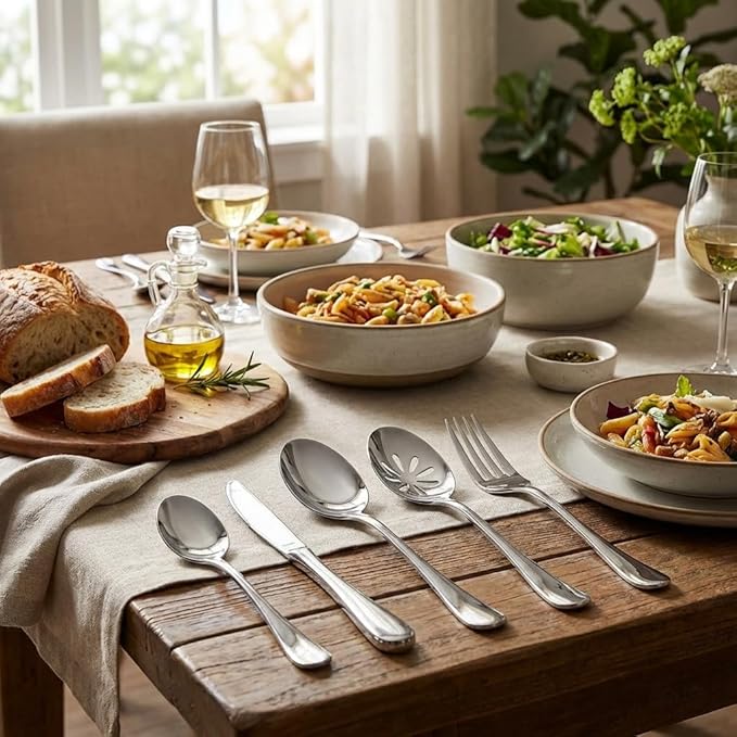 Silverware Set, Heavy Duty Stainless Steel Cutlery Set with Wide Handles, Mirror Polished Utensils Spoons and Forks Set for Kitchen, Dishwasher Safe, 5 Piece
