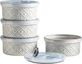 Ceramic Souffle Small Baking Dishes for Oven, 16oz Charcuterie Bowls Creme Brulee Ramekins Set with Lids, Pudding Custard Cups Snack Dipping Bowls Set of 4, Beige