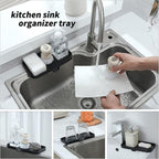MicoYang Silicone Bathroom Soap Dishes with Drain Spout-Bathroom and Kitchen Sink Organizer,Sponge Holder,Dish Soap Tray,Perfect for Dispenser,Scrubber,Bottle,Cup on Sink or Counter-Black 9.6"×5.3"