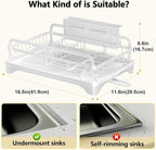 LIYI Dish Drying Rack for Kitchen Counter - Kitchen Dish Rack with Drainboard, Small Dish Drainer with Utensil Holder for Sink, 16.5" D x 11.6" W x 6.6" H, White