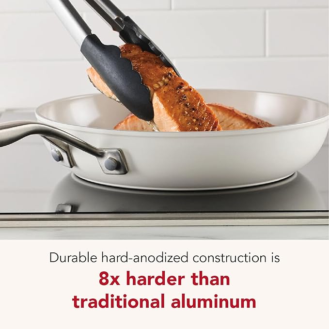 KitchenAid Hard Anodized Ceramic Induction Nonstick Cookware Frying Pan/Skillet with Lid, Dishwasher Safe, 12.25 Inch Non Stick Fry Pan with Stainless Steel Handle - Porcelain White