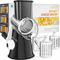 Cambom Rotary Cheese Grater Hand Crank Cheese Shredder for Fresh Cheese, Vegetable, Nuts,Non-slip Suction Base, Free Cleaning Brush Three Blades, Black