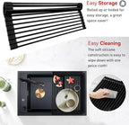 MERRYBOX 20.5" x 13" Roll Up Dish Drying Rack Silicone Wrapped Over The Sink Dish Drying Rack Multipurpose Foldable Sink Drying Mat, Heat-Resistant & Anti-Rust Dish Rack for Kitchen Sink, Large, Black