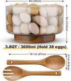 NiHome Glass Salad Bowl with Acacia Wood Salad Tongs, Large Capacity Design with Enhanced Stability, Versatile Serving Dish for Salads, Fruits, Ideal for Gatherings & Daily Family Dining