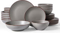 Famiware Venus Speckled Dinnerware Set, 24-Piece Stoneware Dishes for 6, Matte Dark Gray - Includes Pasta Bowls & Dinner Plates for Everyday Meals or Formal Dining, Microwave & Dishwasher Safe