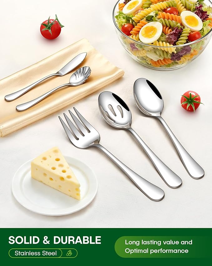 45 Piece Silverware Set with Serving Utensils, Stainless Steel Flatware Set for 8 Food Grade Novelty Flatware Cutlery Utensil Set Include Knife Fork Spoon Mirror Polished Dishwasher Safe