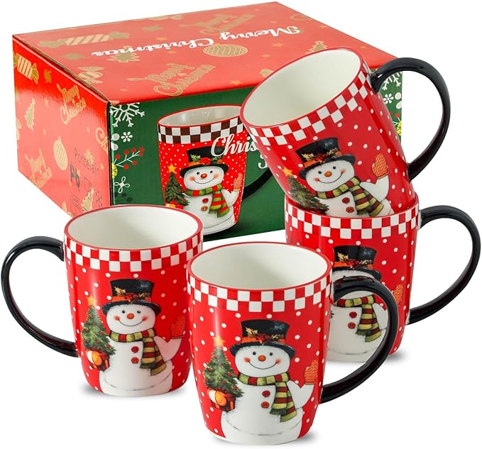HASENSE 15oz Coffee Mugs Set of 4, Ceramic Holiday mugs with Handles,Lager Coffee Cups for Hot Cocoa,Coffee or Tea, Ideal Gifts for Family,Friends,and Holiday Parties,Colorful
